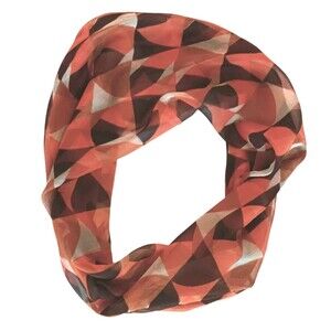 VTG Silk Neck Scarf Brown Orange & White Abstract Geometric Checked Pattern 28x8
